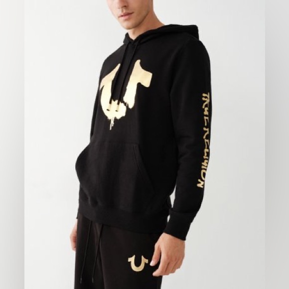 True Religion Black Graffiti Hoodie black and gold Small - Picture 2 of 16